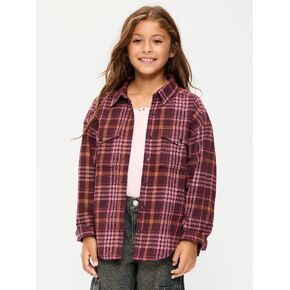 Old Navy Oversized Long-Sleeve Utility Pocket Flannel Shirt for Girls - Brown/Pink Combo in Kuwait
