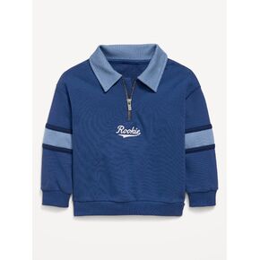 Old Navy Oversized Graphic Collared French Terry Quarter-Zip for Toddler Boys - Pacific Blue in Saudi Arabia