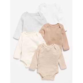 Old Navy Long-Sleeve Bodysuit 5-Pack for Baby - Neutral in Kuwait