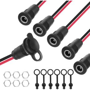 6 Pcs 10A DC-099 Power Jack Cord Socket, 5.5x2.5mm Barrel Connector Threaded Female Mount Connector Adapter with 5.9 Inch Long 18AWG Pre-soldered Wires and Waterproof Cover in Kuwait