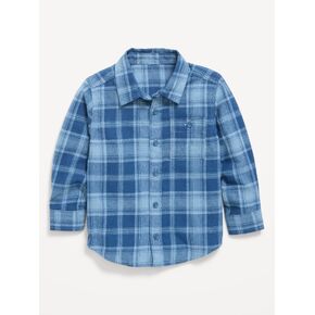 Old Navy Long-Sleeve Plaid Flannel Shirt for Toddler Boys - Blue Plaid in Kuwait