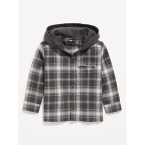 Old Navy Long-Sleeve Hooded Flannel Shirt for Toddler Boys - Gray Plaid in Kuwait