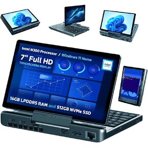 GPD MicroPC 2 | Portable Mini Laptop with 7" 1080P Display | with Intel Processor N300, UHD Graphics; 16GB LPDDR5, 512GB NVMe SSD; 2.5G Ethernet, USB-C, HDMI 2.1, Wi-Fi 6, BT 5.2 in Kuwait