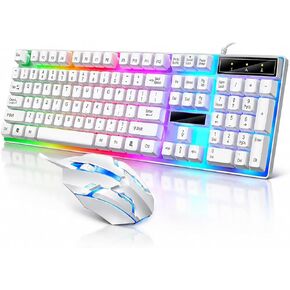 Gaming Keyboard 104 Keys Wired Gaming Keyboard and Mouse Set, RGB LED Backlight, USB, Full Size, White in Kuwait