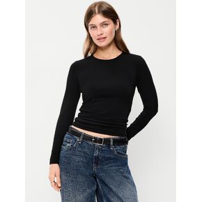Old Navy Hug Double-Layer Crew-Neck Long-Sleeve Top - Black Jack in Kuwait
