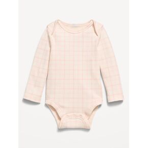 Old Navy Printed Long-Sleeve Ribbed Bodysuit for Baby - Pink Plaid in Kuwait