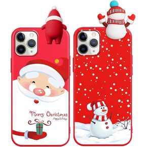 2 Pack Cute Christmas Case for iPhone 13/14",Red 3D Doll Snowman Elk Merry Christmas Pattern Soft Silicone TPU Pretty Flexible Protective Funda for Kid Girls Women in Kuwait