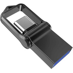 Type C OTG USB Flash Drive 64GB, KALSAN 64GB USB 3.0+Type C 2 in 1 OTG Dual WaterproofUSB Memory Stick with Keychain Metal-Black in Kuwait