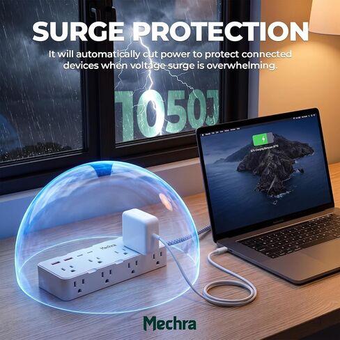1Ft Extension Cord Power Strip 12-in-1, 8 AC Outlets 4 USB Ports (2 USB C), 1050J Surge Protector, Ultra Thin Flat Plug, Wall Mount Desktop Charging Station, Home Office Travel Dorm College in Kuwait
