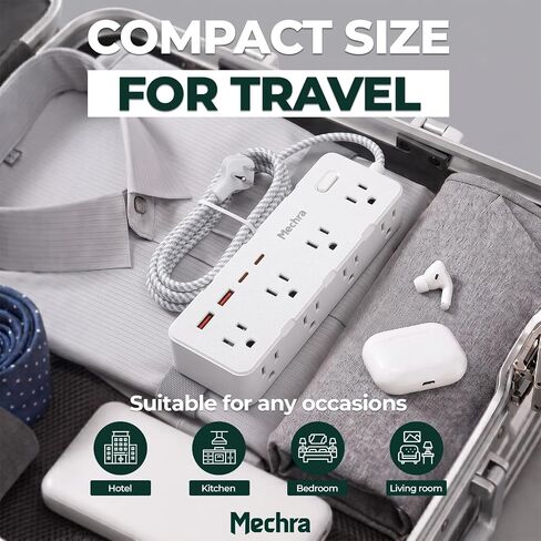 1Ft Extension Cord Power Strip 12-in-1, 8 AC Outlets 4 USB Ports (2 USB C), 1050J Surge Protector, Ultra Thin Flat Plug, Wall Mount Desktop Charging Station, Home Office Travel Dorm College in Kuwait