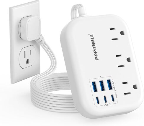 6 USB Power Strip- Travel Power Strip with 3 Outlets and 6 USB(3 USB C) 24W/4.8A Charging Ports for iPhone 15, 3 FT Small Extension Cord, Slim Flat Plug for Cruise Ship Essential, Office Dorm, White. in Kuwait