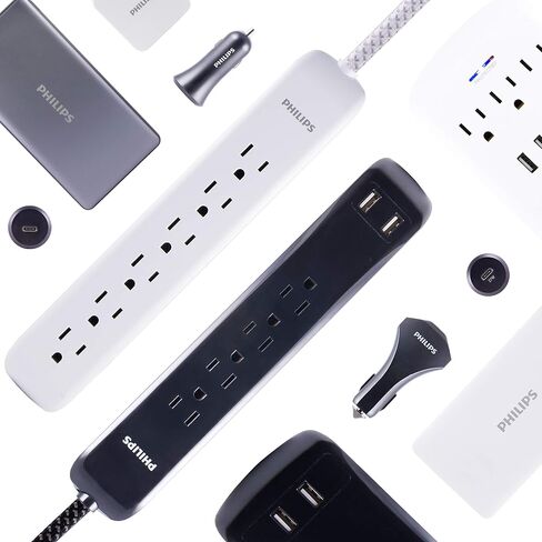 Philips Surge Protector Power Strip, 4 Ft Braided Extension Cord in Kuwait