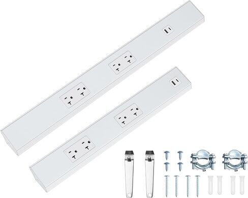 24inch +16 inch All-in One Pack Under Cabinet Outlet Strip, Hardwired Power Strip with 4 Tamper Resistant Outlets and 2 Type A USB, White in Kuwait