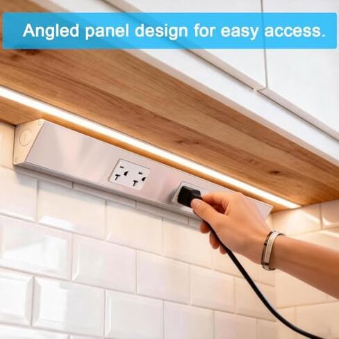 24inch +16 inch All-in One Pack Under Cabinet Outlet Strip, Hardwired Power Strip with 4 Tamper Resistant Outlets and 2 Type A USB, White in Kuwait