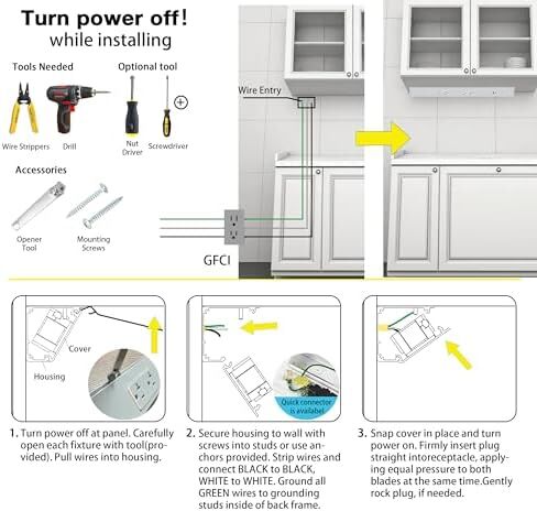 24inch +16 inch All-in One Pack Under Cabinet Outlet Strip, Hardwired Power Strip with 4 Tamper Resistant Outlets and 2 Type A USB, White in Kuwait
