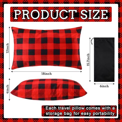 Novabright 2 Pack Plaid 12" x 18" Camping Pillows with Cinch Storage Bags for Sleeping Hiking Airplane Compressible Portable Pillow for Travel Camping Backpacking Essential Gear, Black in Kuwait