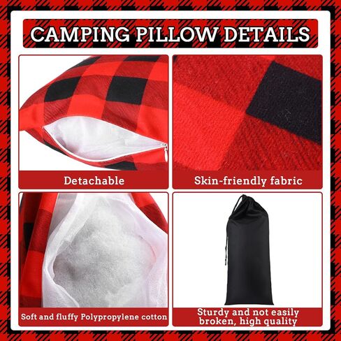 Novabright 2 Pack Plaid 12" x 18" Camping Pillows with Cinch Storage Bags for Sleeping Hiking Airplane Compressible Portable Pillow for Travel Camping Backpacking Essential Gear, Black in Kuwait