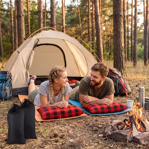 Novabright 2 Pack Plaid 12" x 18" Camping Pillows with Cinch Storage Bags for Sleeping Hiking Airplane Compressible Portable Pillow for Travel Camping Backpacking Essential Gear, Black in Kuwait