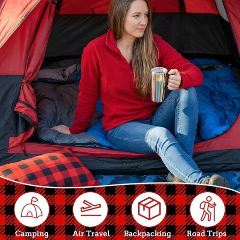 Novabright 2 Pack Plaid 12" x 18" Camping Pillows with Cinch Storage Bags for Sleeping Hiking Airplane Compressible Portable Pillow for Travel Camping Backpacking Essential Gear, Black in Kuwait