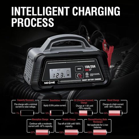NOONE 10A/20A Smart Battery Charger - 12V/24V Fully Automatic Maintainer in Kuwait