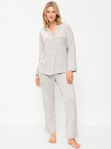 Old Navy Sunday Sleep Knit Jersey Pant Set - Gray Stripe in Kuwait