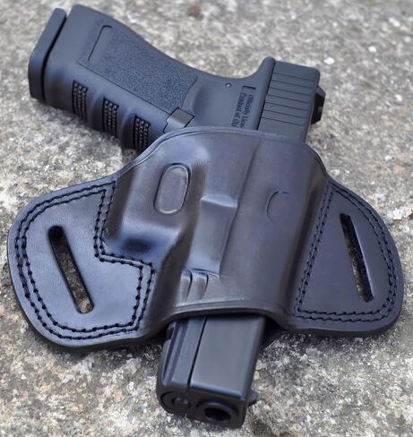 Ottoza Handmade Leather Gun Holster Compatible with Glock (17/19/19X/22/23) Right Handed Glock 19 Holster OWB - Glock 17 Holster OWB Top Grain Leather Black 238 in Kuwait