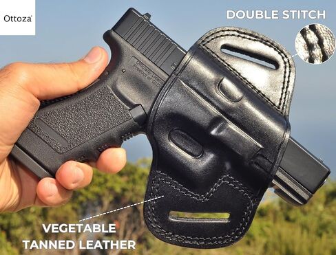 Ottoza Handmade Leather Gun Holster Compatible with Glock (17/19/19X/22/23) Right Handed Glock 19 Holster OWB - Glock 17 Holster OWB Top Grain Leather Black 238 in Kuwait