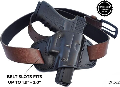 Ottoza Handmade Leather Gun Holster Compatible with Glock (17/19/19X/22/23) Right Handed Glock 19 Holster OWB - Glock 17 Holster OWB Top Grain Leather Black 238 in Kuwait