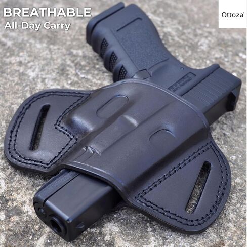 Ottoza Handmade Leather Gun Holster Compatible with Glock (17/19/19X/22/23) Right Handed Glock 19 Holster OWB - Glock 17 Holster OWB Top Grain Leather Black 238 in Kuwait