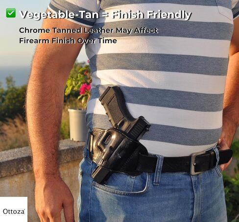 Ottoza Handmade Leather Gun Holster Compatible with Glock (17/19/19X/22/23) Right Handed Glock 19 Holster OWB - Glock 17 Holster OWB Top Grain Leather Black 238 in Kuwait