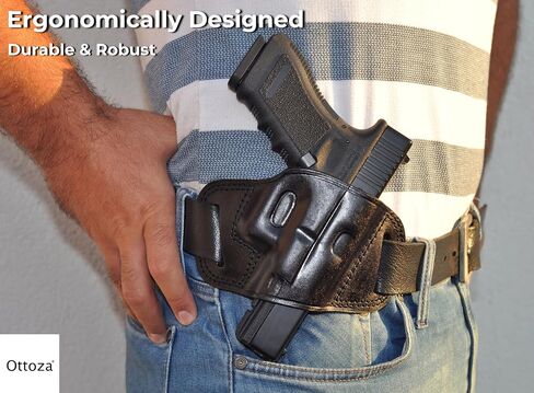 Ottoza Handmade Leather Gun Holster Compatible with Glock (17/19/19X/22/23) Right Handed Glock 19 Holster OWB - Glock 17 Holster OWB Top Grain Leather Black 238 in Kuwait