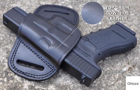 Ottoza Handmade Leather Gun Holster Compatible with Glock (17/19/19X/22/23) Right Handed Glock 19 Holster OWB - Glock 17 Holster OWB Top Grain Leather Black 238 in Kuwait