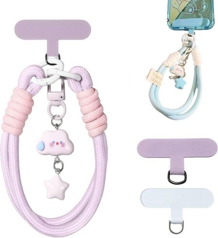 KIMAGIC Dopamine Minimalist Wrist Strap Phone Lanyard, Anti-Drop, Includes 2 Types of Phone Tabs (Clear & Matching Nylon) (02 Speechless Cloud Star Purple) in Kuwait