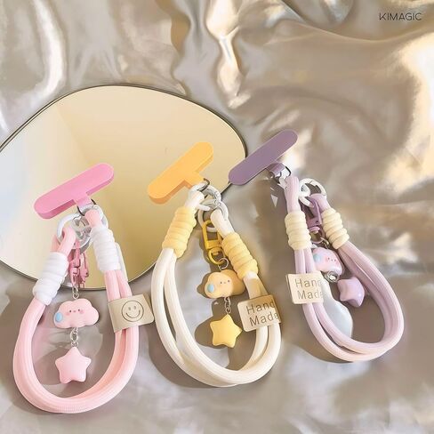 KIMAGIC Dopamine Minimalist Wrist Strap Phone Lanyard, Anti-Drop, Includes 2 Types of Phone Tabs (Clear & Matching Nylon) (02 Speechless Cloud Star Purple) in Kuwait