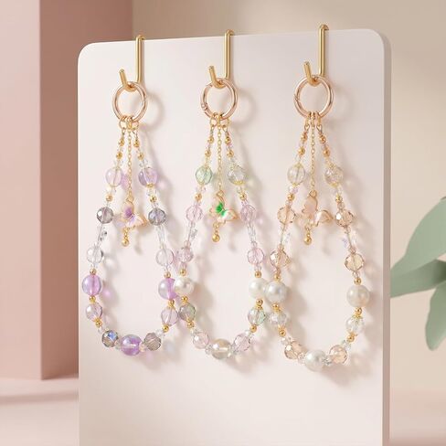 3Pcs Beaded Phone Charm Wristlet with Butterfly Pendant, Mobilephone Wrist Strap Crystal Keychain Camera Strap Wrist Cute Phone Chain Wristlet Purse Bag Charms for Outdoor Activities in Kuwait