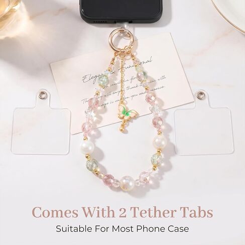 3Pcs Beaded Phone Charm Wristlet with Butterfly Pendant, Mobilephone Wrist Strap Crystal Keychain Camera Strap Wrist Cute Phone Chain Wristlet Purse Bag Charms for Outdoor Activities in Kuwait