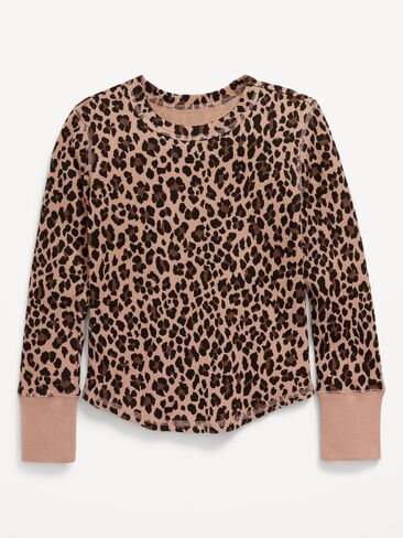 Old Navy Printed Long-Sleeve Thermal-Knit T-Shirt for Girls - Leopard in Kuwait