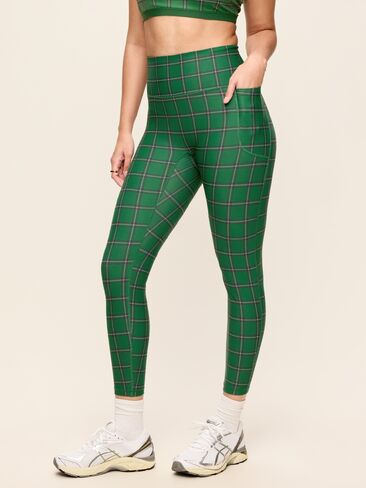 Old Navy Extra-High Waisted PowerSoft Boundless 7/8 Pocket Leggings – No Front Seam - Green Plaid in Kuwait