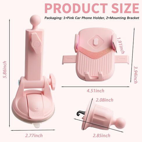 Multi-Purpose Pink Car Phone Holder for Windshield,Dashboard,Air Vent in Kuwait