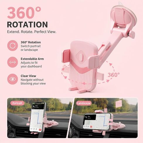 Multi-Purpose Pink Car Phone Holder for Windshield,Dashboard,Air Vent in Kuwait