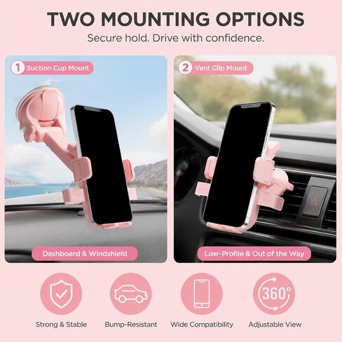 Multi-Purpose Pink Car Phone Holder for Windshield,Dashboard,Air Vent in Kuwait