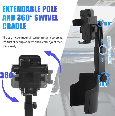 2026 New Cup Holder Phone Holder,Extendable Cup Holders Phone Mount with 360° Rotation Adjustment,Universal Cell Phones Holders Car CupHolder Fit for 4.7-7 inches Phones in Kuwait