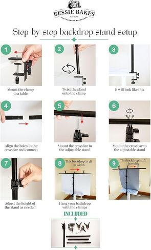 Bessie Bakes Backdrops Photography Backdrop Stand with Table Clamp, 39-Inch Crossbar, Adjustable up to 3ft Tall, Ideal for Food Photography, Product Photography & Content Creation in Saudi Arabia