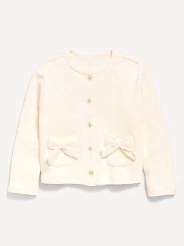 Old Navy Cozy Ribbed Bow-Pocket Cardigan Sweater for Toddler Girls - Creme De La Creme in Kuwait