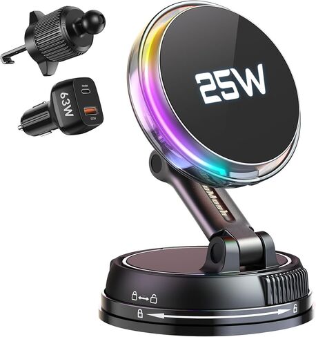 Qi2.2 25W Magnetic Car Charger with Cool Fan, 78+LBS Vacuum Suction in Kuwait