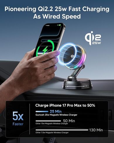 Qi2.2 25W Magnetic Car Charger with Cool Fan, 78+LBS Vacuum Suction in Kuwait