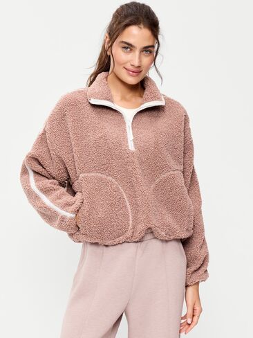 Old Navy Loose Sherpa Quarter-Zip Pullover - Mocha in Kuwait