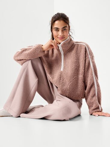Old Navy Loose Sherpa Quarter-Zip Pullover - Mocha in Kuwait