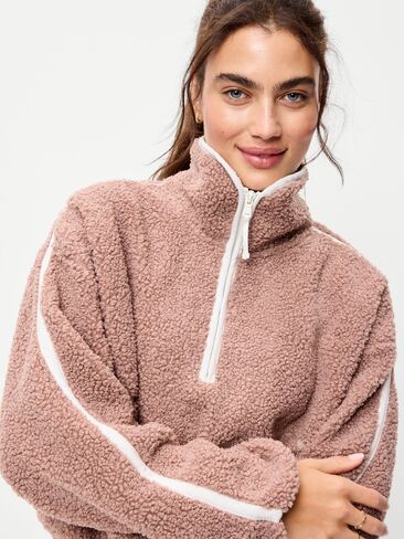 Old Navy Loose Sherpa Quarter-Zip Pullover - Mocha in Kuwait
