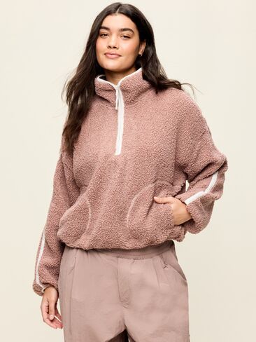 Old Navy Loose Sherpa Quarter-Zip Pullover - Mocha in Kuwait